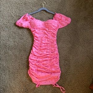 Pink Ruched Flower Bodycon Dress